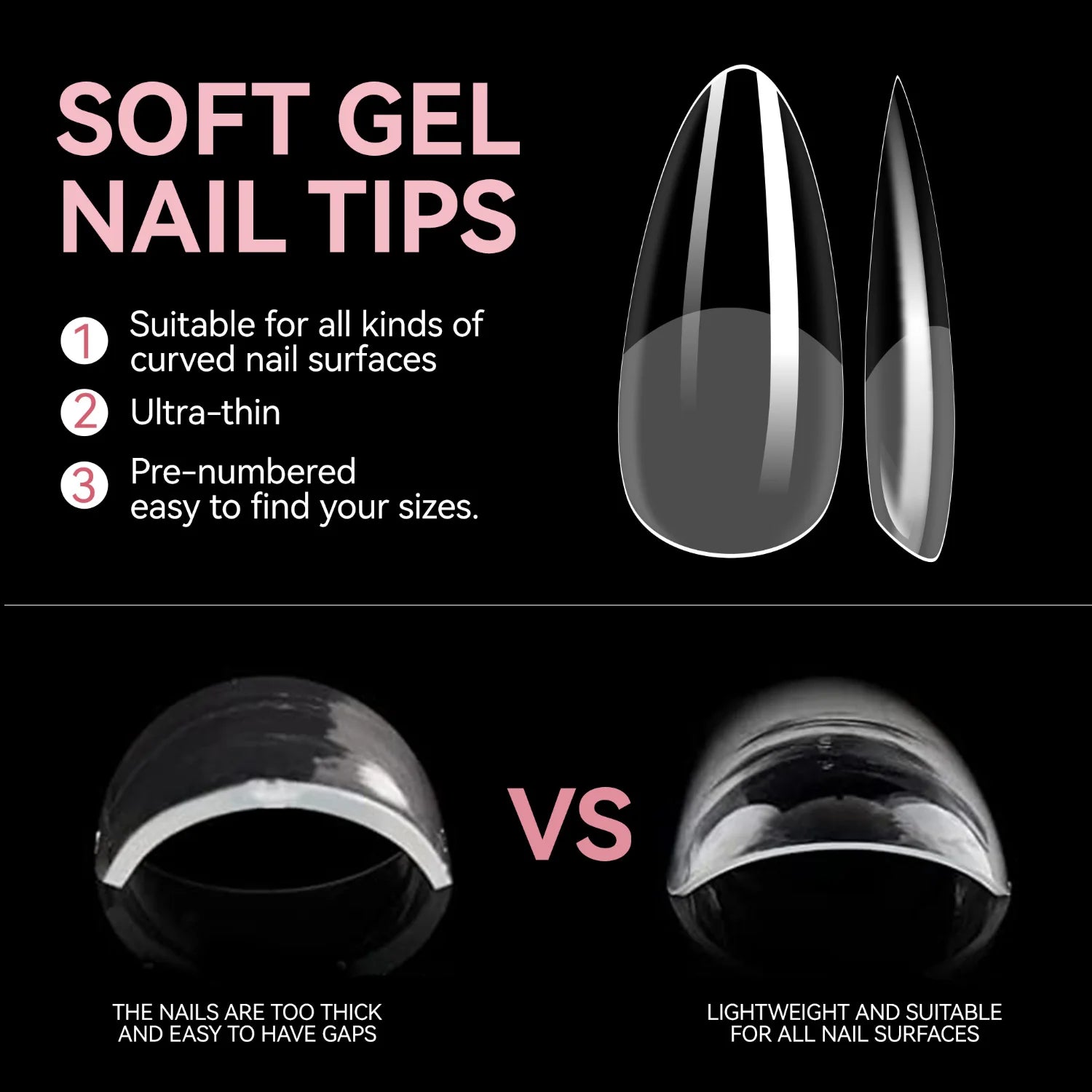Soft Gel Nail Tips - Medium Almond (552)