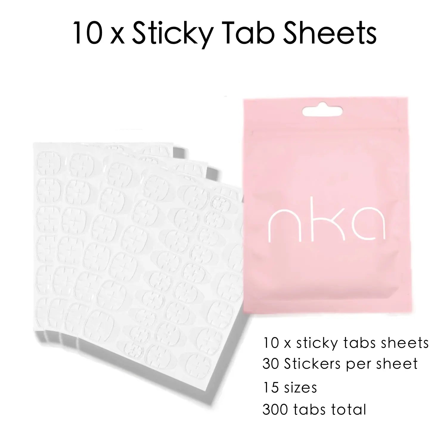 NKA Press on Nail Adhesive Tab sheet (30tabs per sheet, 10 Pack)